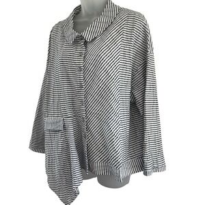 Niche Nilgun Derman Shirt Womens Large Stripe Asymmetrical Button Up Made in USA